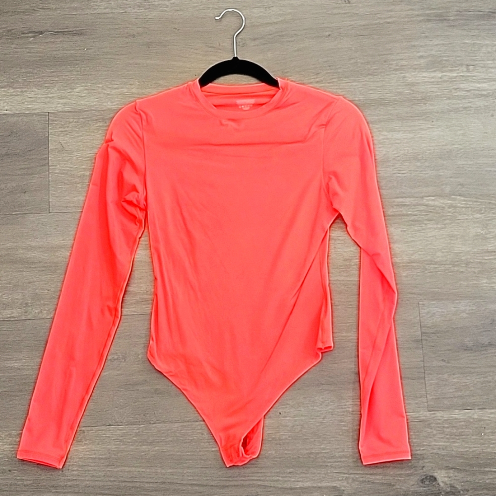 Skims long-sleeved bodysuit, orange sorbet, size medium